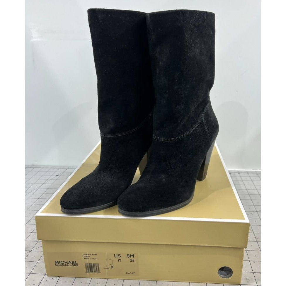 Michael Kors Divia Bootie Black Suede High Heel Boots Women's Sz. 8 US 38 EU