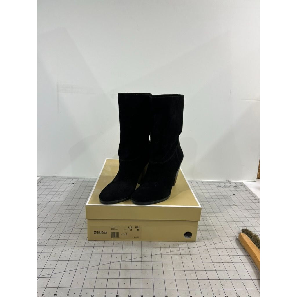 Michael Kors Divia Bootie Black Suede High Heel Boots Women's Sz. 8 US 38 EU