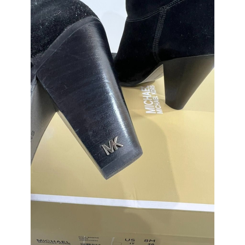 Michael Kors Divia Bootie Black Suede High Heel Boots Women's Sz. 8 US 38 EU