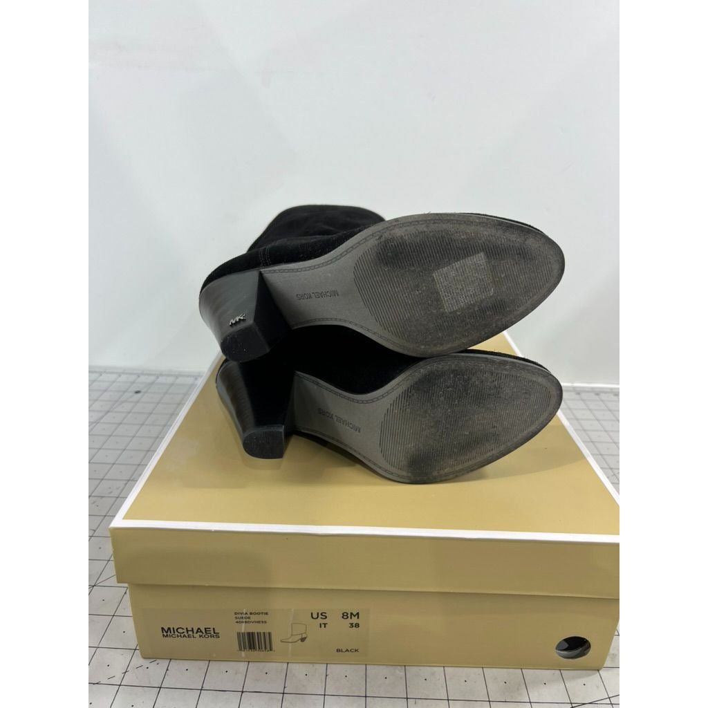 Michael Kors Divia Bootie Black Suede High Heel Boots Women's Sz. 8 US 38 EU