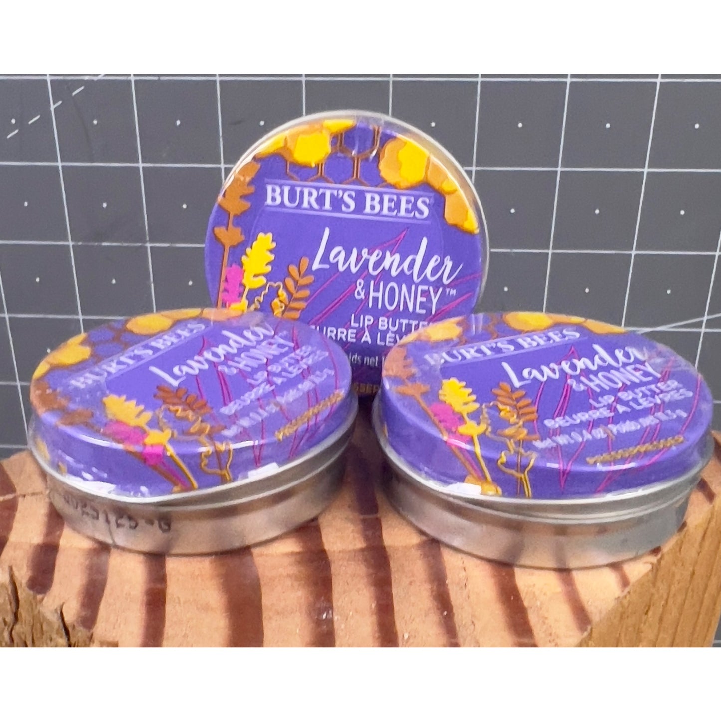 3- Burts Bees Lavender & Honey Lip Butter 0.4 Oz New Sealed Tins