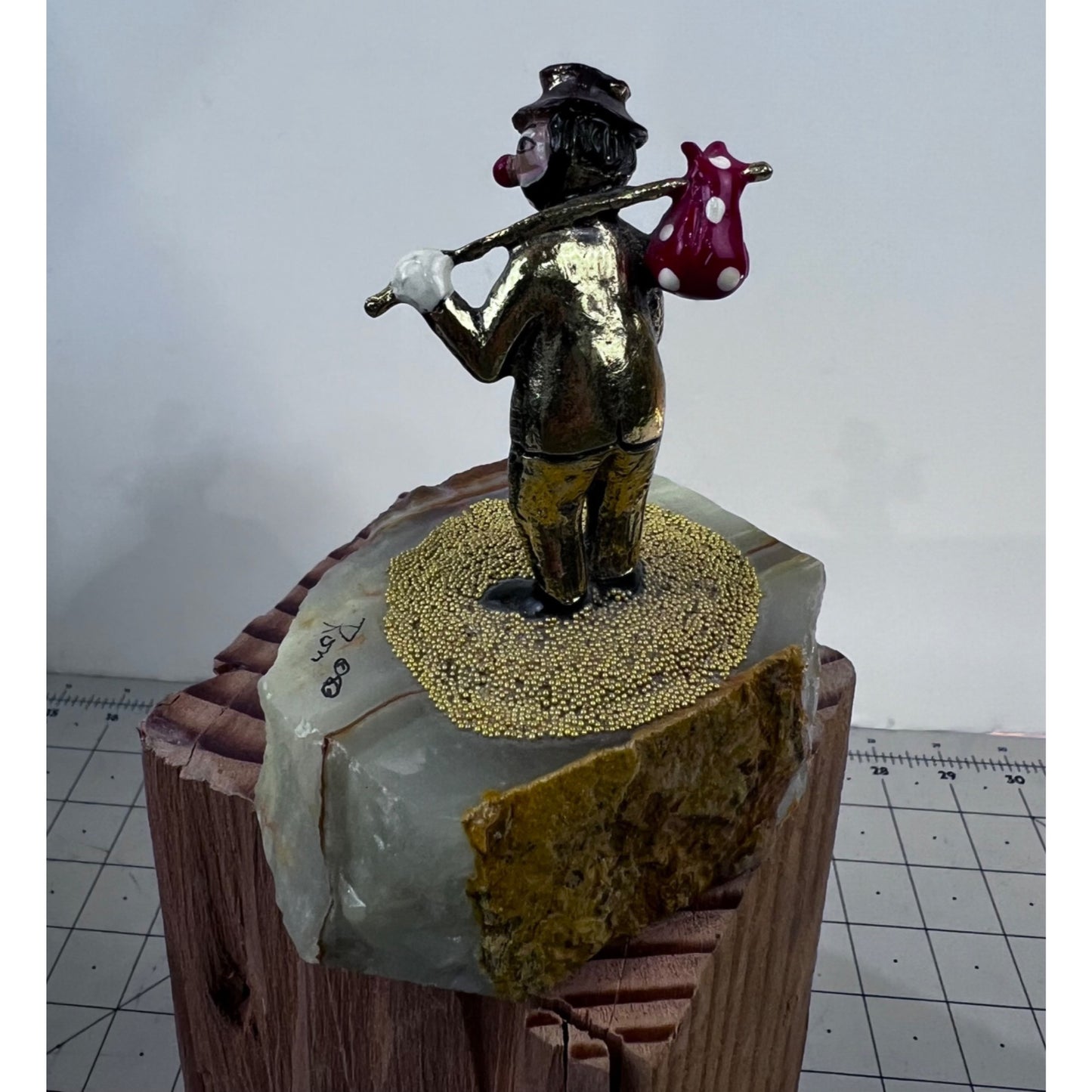 Handcrafted Metal Hobo Clown Figurine Stone Base 24K Gold Detailing '83 Ron Lee