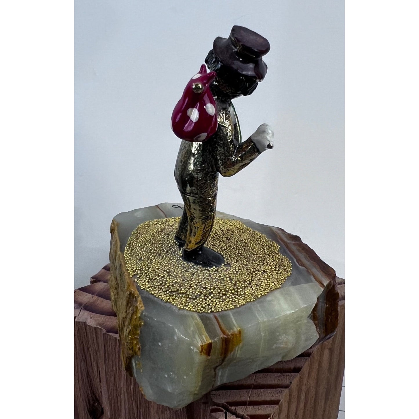 Handcrafted Metal Hobo Clown Figurine Stone Base 24K Gold Detailing '83 Ron Lee