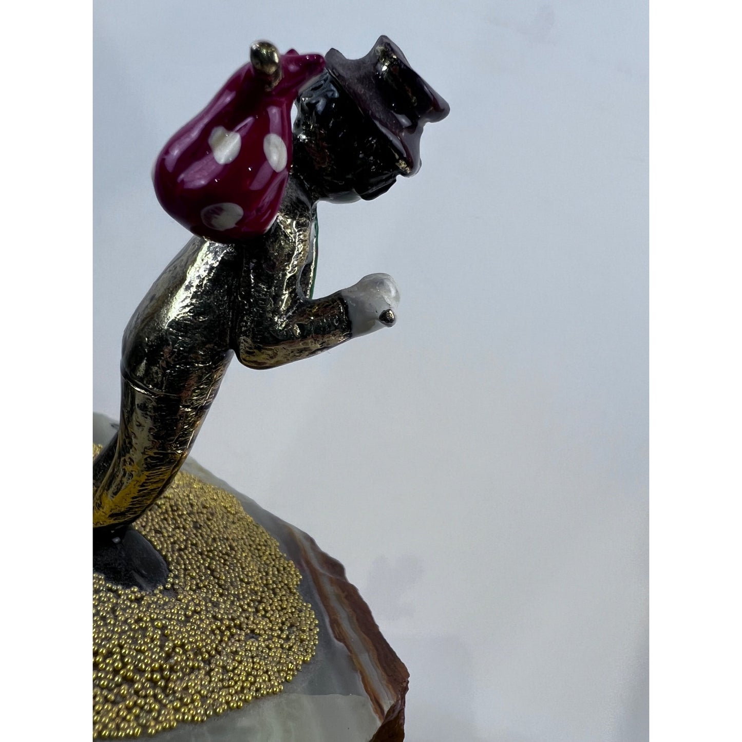 Handcrafted Metal Hobo Clown Figurine Stone Base 24K Gold Detailing '83 Ron Lee