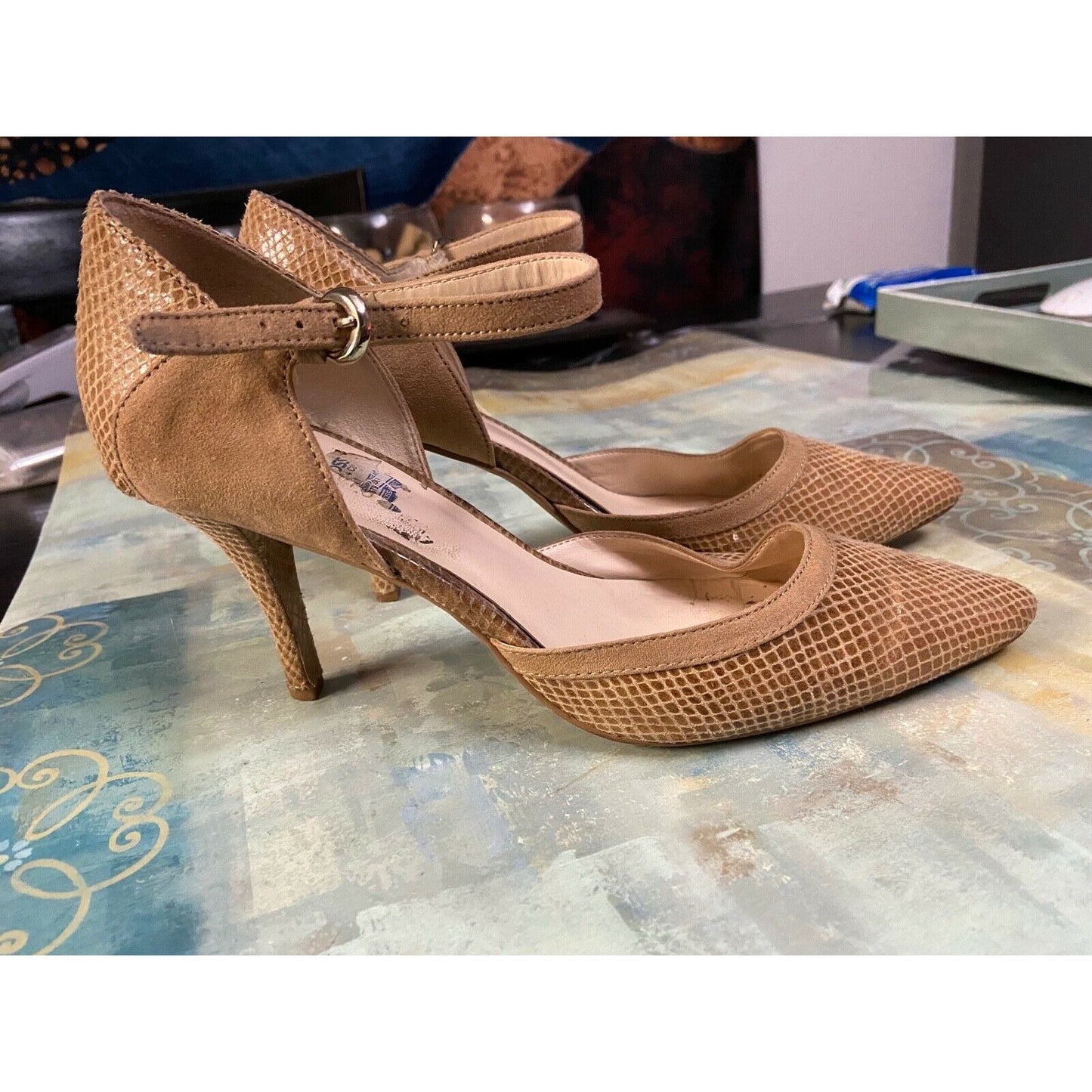 Nine West Women’s Point Toe Snake Print & Suede Heels Size 8.5