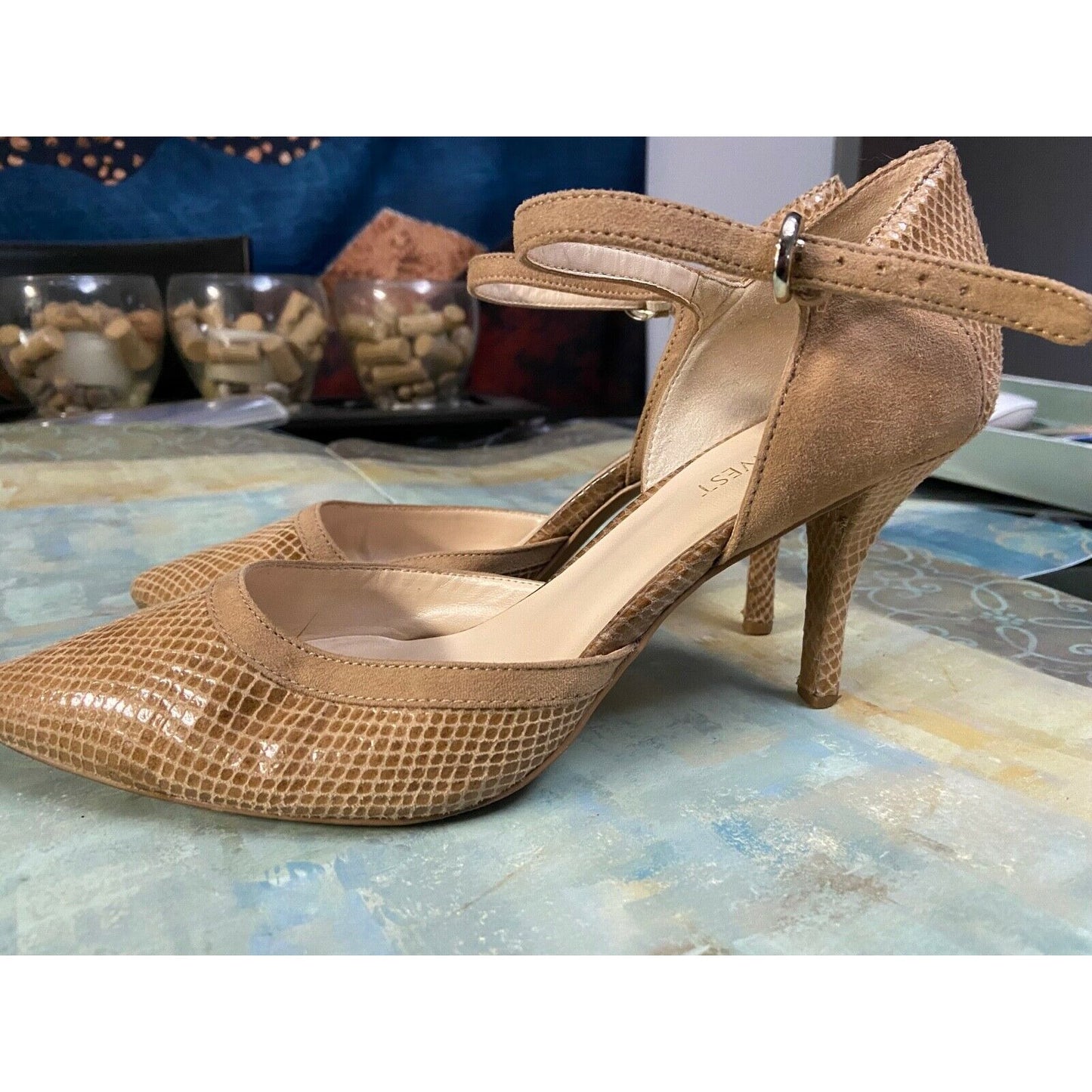 Nine West Women’s Point Toe Snake Print & Suede Heels Size 8.5