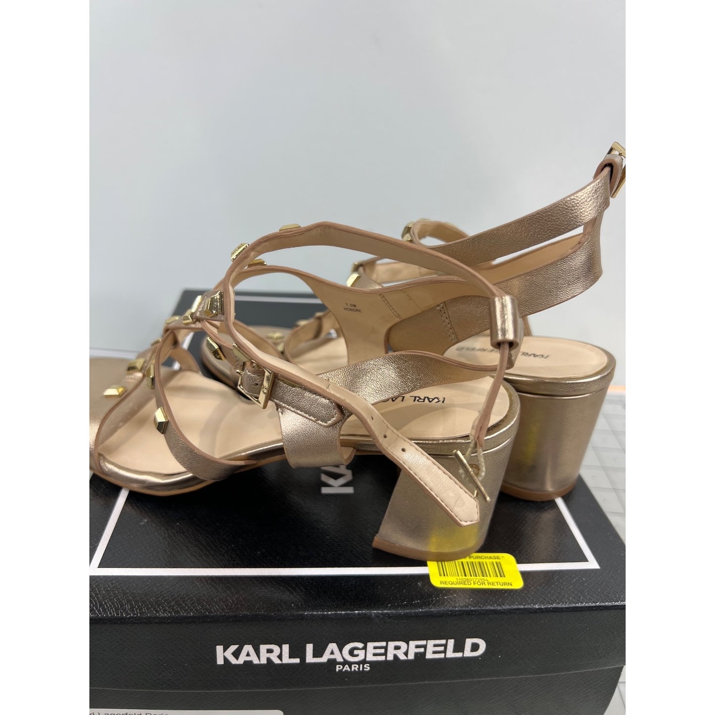 Karl Lagerfeld Paris Honore Women’s Gold Leather Block Heel Sandals US 7.5 EU 38