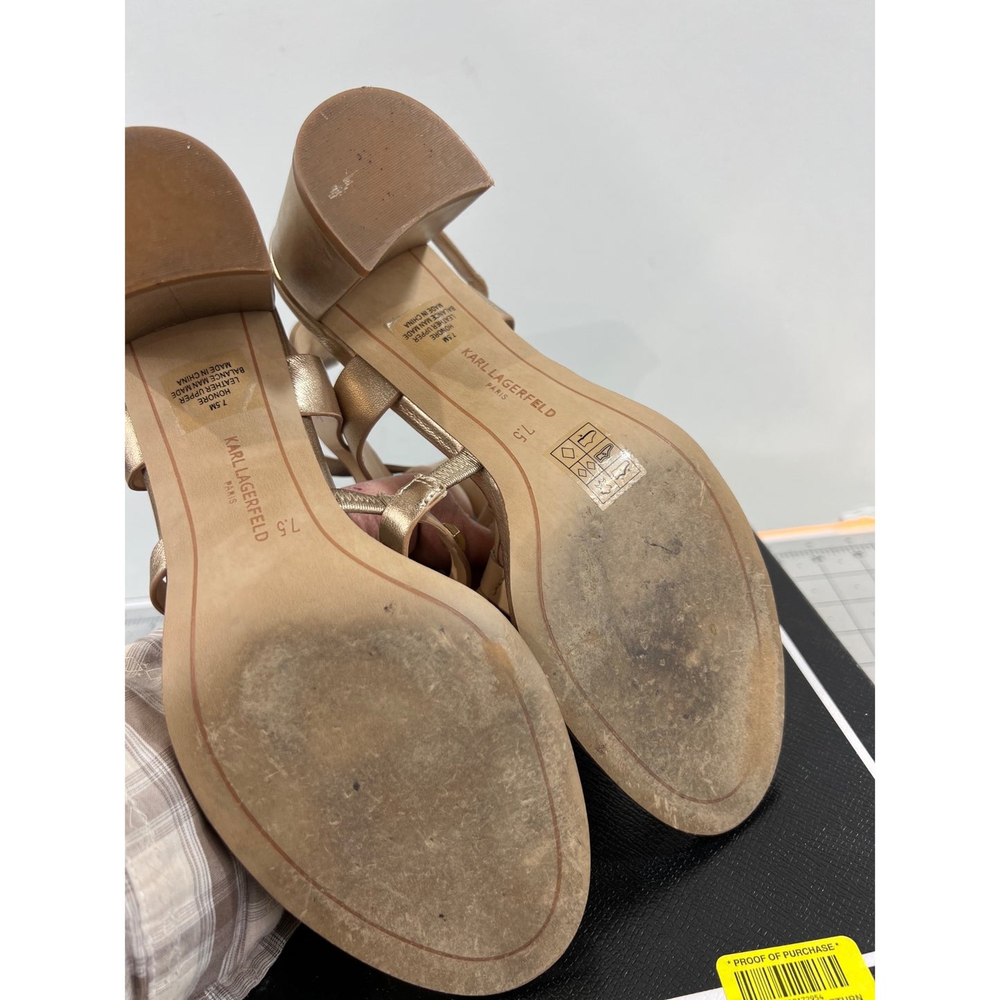Karl Lagerfeld Paris Honore Women’s Gold Leather Block Heel Sandals US 7.5 EU 38