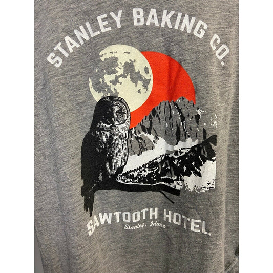 Alternative Apparel Stanley Baking Co. Sawtooth Hotel Gray LS Shirt S Owl Graphic