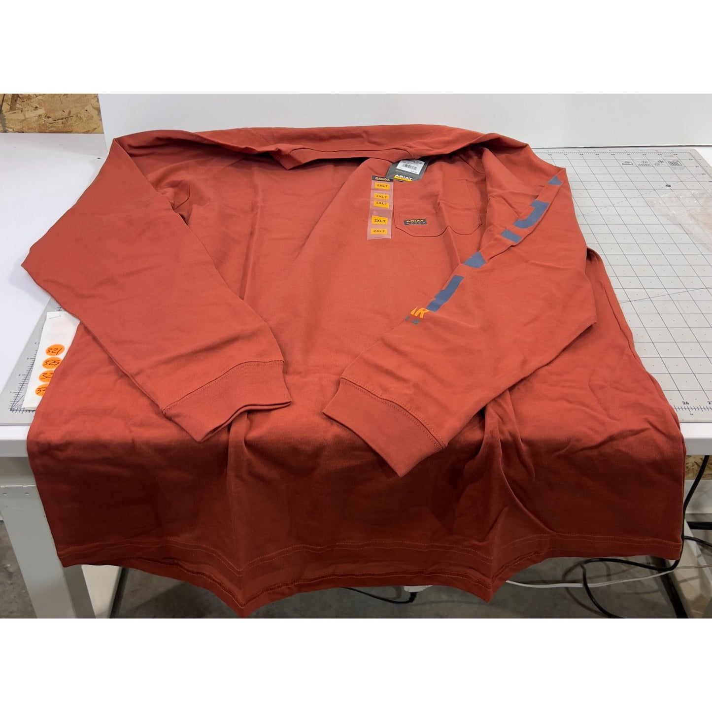 Ariat Men’s Rebar Cotton  Long Sleeve Pocket T-Shirt Burnt Henna XXL Tall NEW