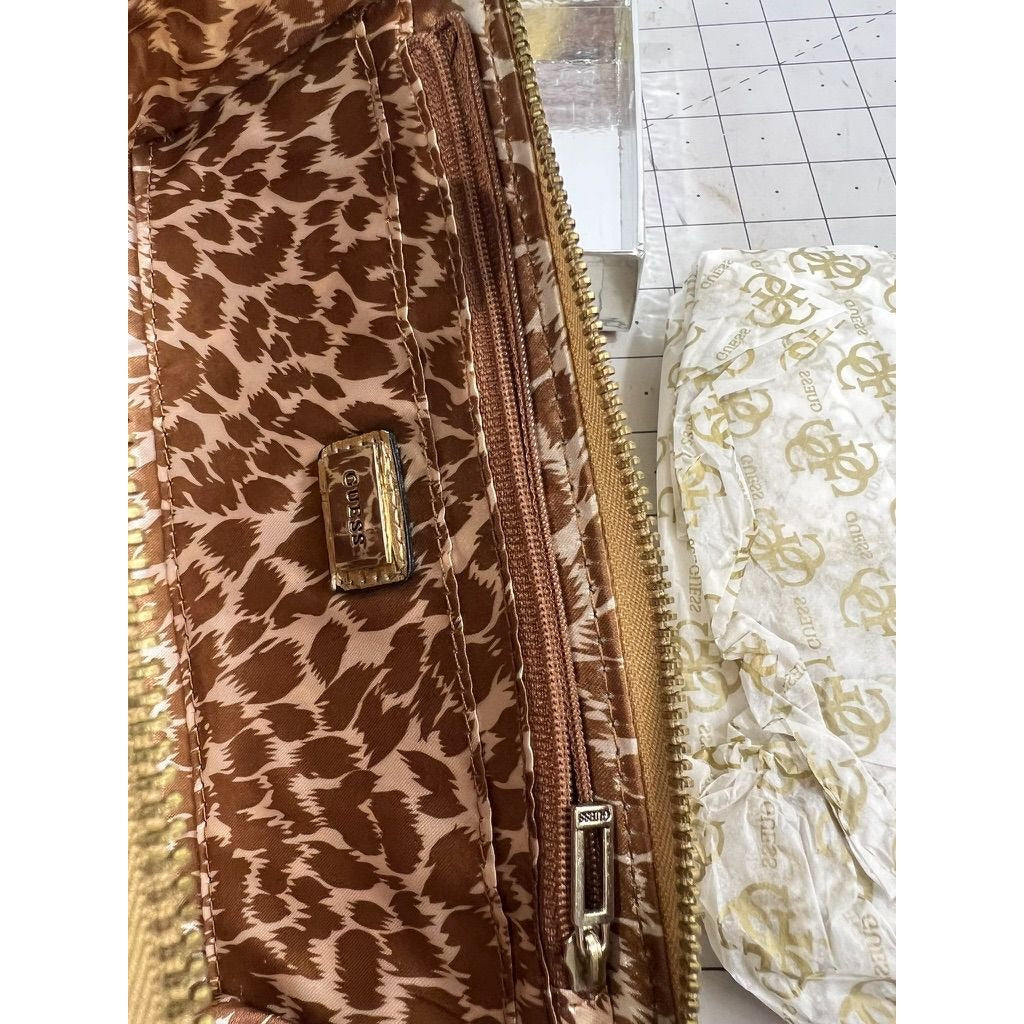 Guess By Marciano Gold Wallet Clutch NIB Leopard Print Interior New~~