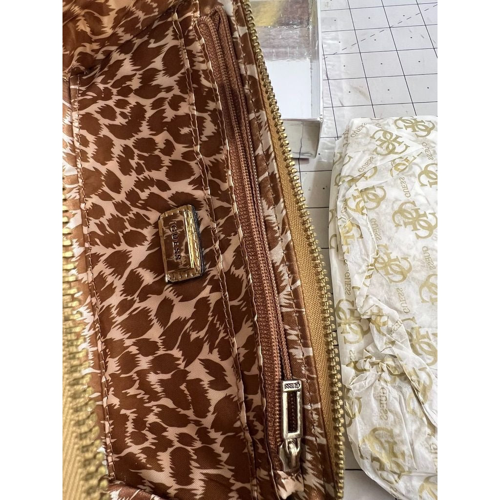 Guess By Marciano Gold Wallet Clutch NIB Leopard Print Interior New~~