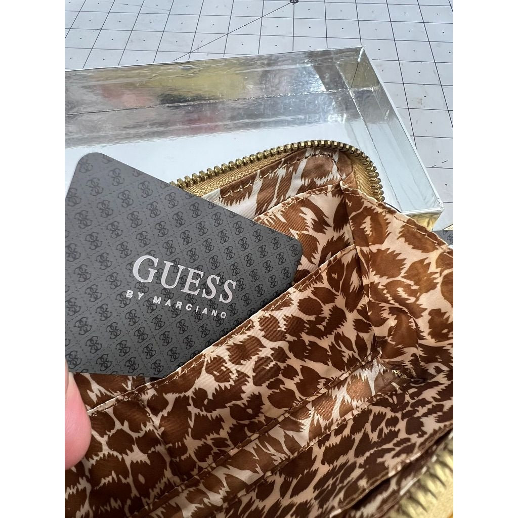 Guess By Marciano Gold Wallet Clutch NIB Leopard Print Interior New~~