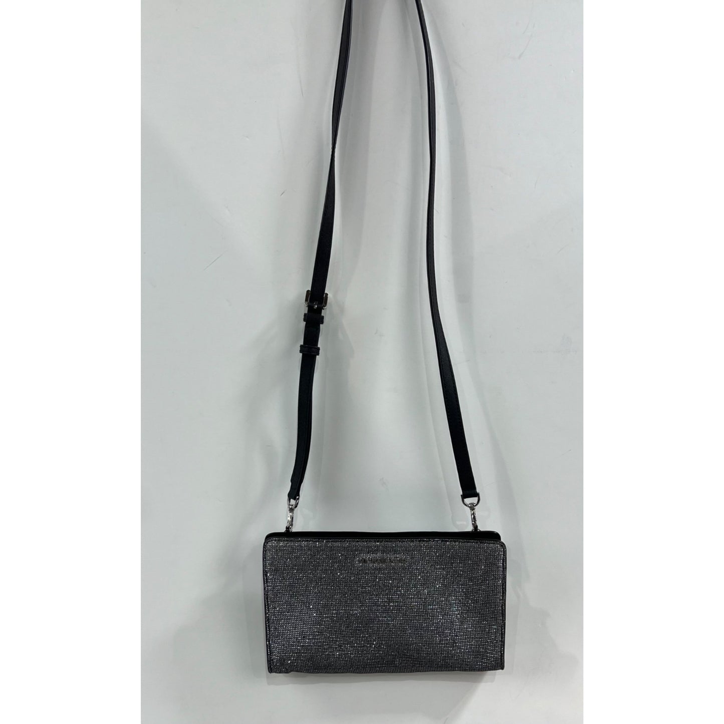 Michael Kors Metallic Silver Black Crossbody Clutch Bag ~~minty~~ Leather