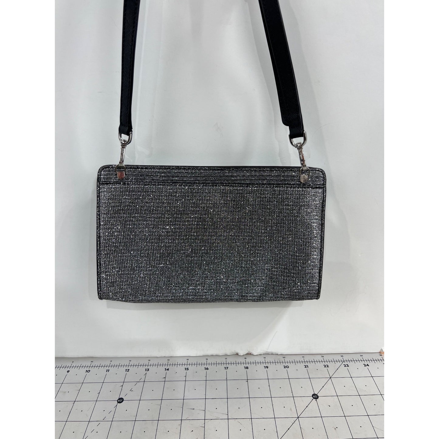 Michael Kors Metallic Silver Black Crossbody Clutch Bag ~~minty~~ Leather