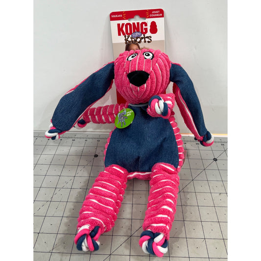 Kong Floppy Knots Bunny Dog Toy Medium/Large Pink & Blue Durable Squeaker Minimal Stuffing
