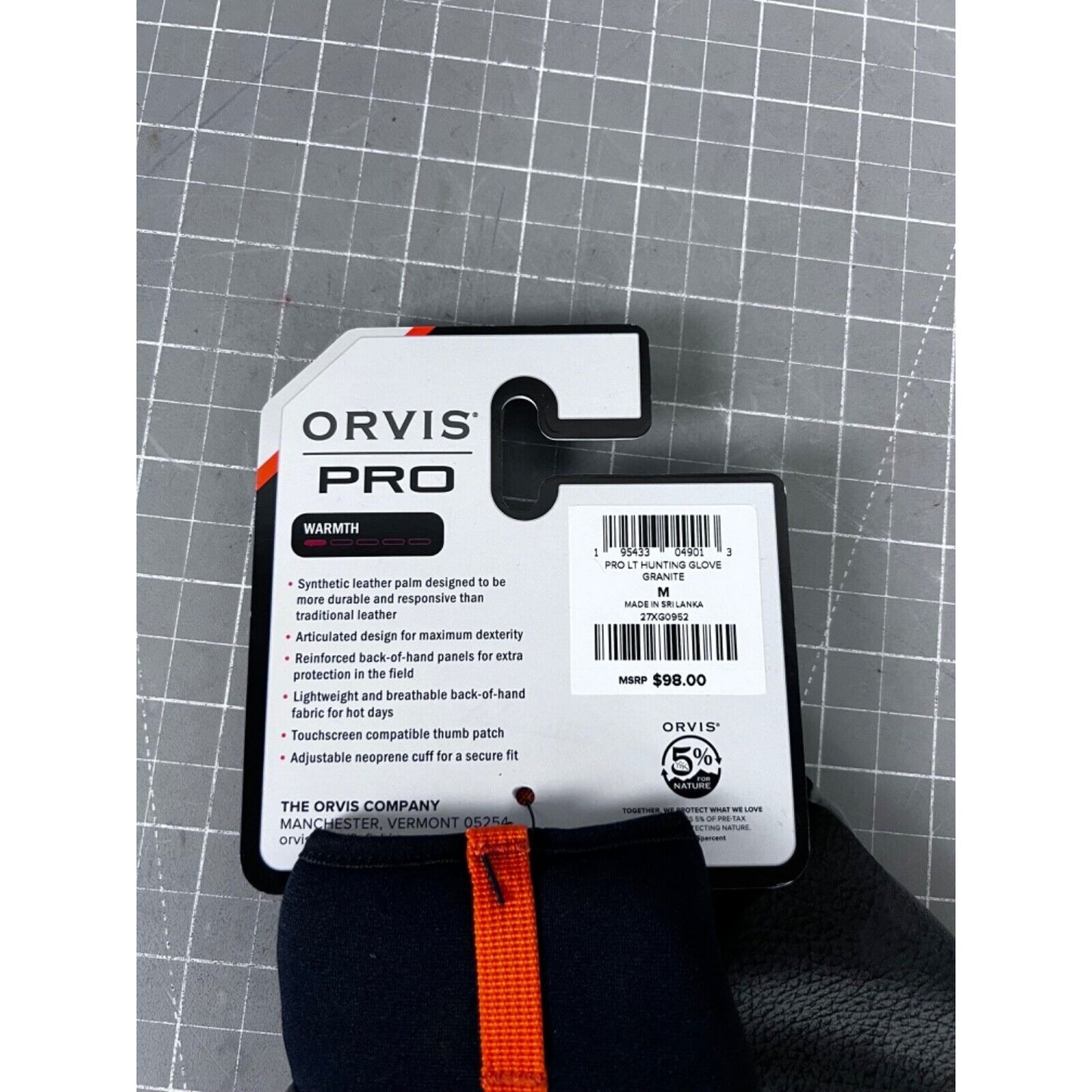 Orvis Pro LT Hunting Gloves Granite Men's Sz. Medium Synthetic Leather NEW~~