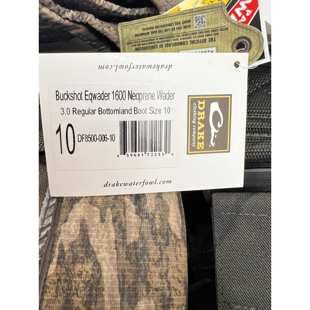 Men's Drake Waterfowl Buckshot Eqwader 1600 Neoprene 3.0 Waders Sz. 10 Mossy Oak