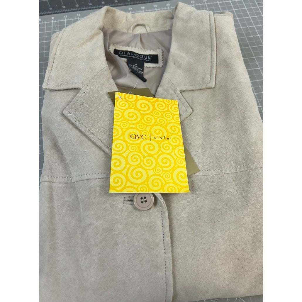 Dialogue Women's M Washable Beige Leather Blazer Jacket Genuine Suede NWT
