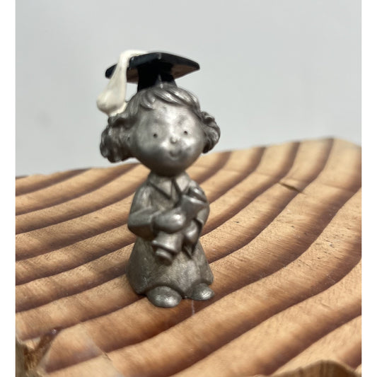 Pewter Miniature Figurine Girl Graduate w/Diploma Cap 1983 Spoontiques S870