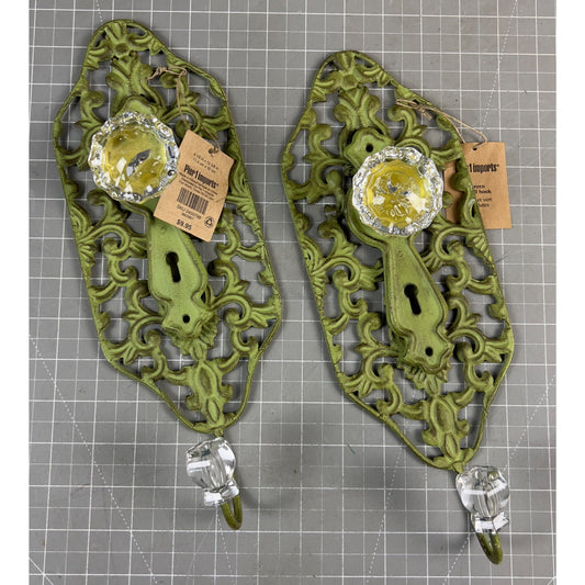 Pair Green Shabby Chic Scroll Metal Wall Hooks Acrylic Knobs By Pier 1 Imports