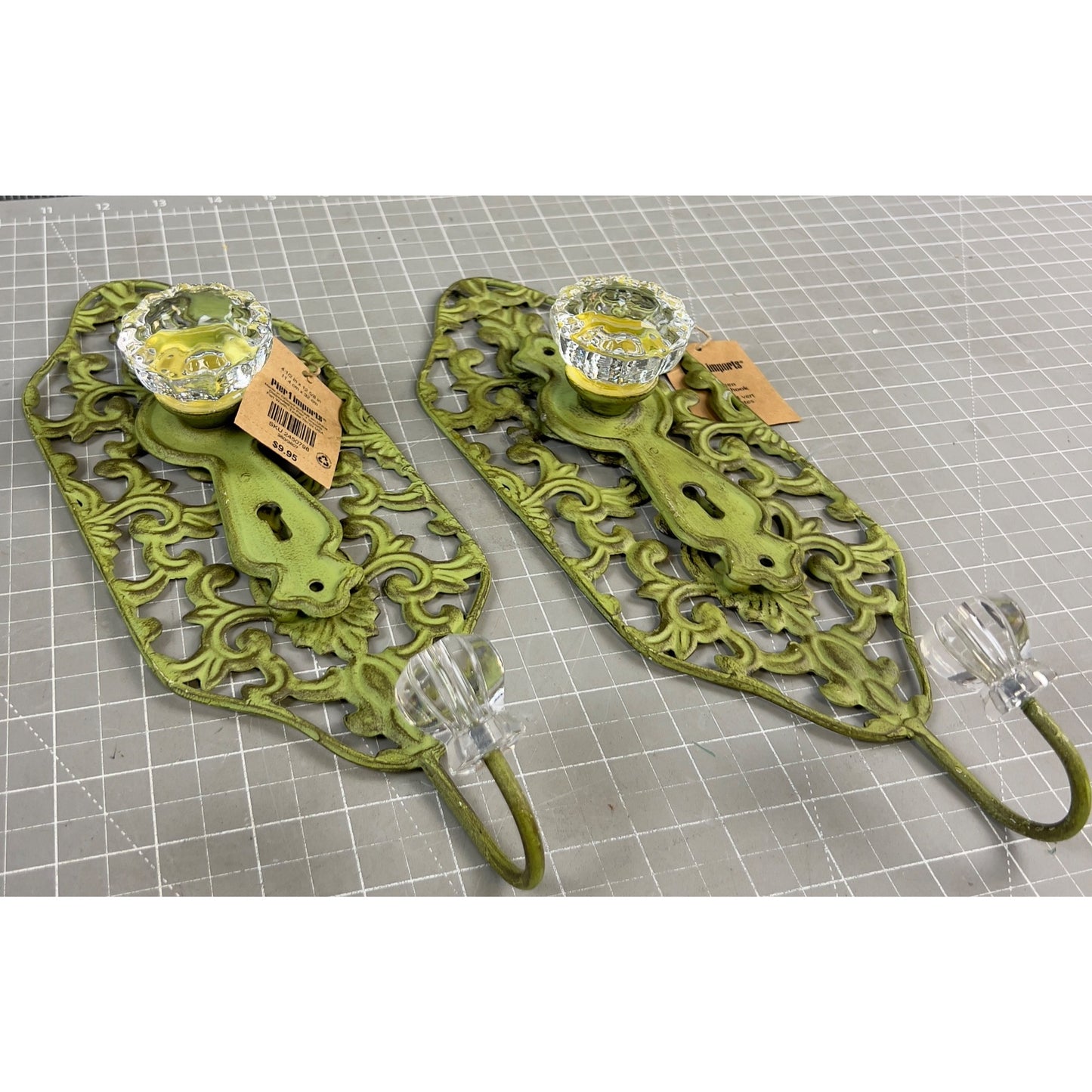Pair Green Shabby Chic Scroll Metal Wall Hooks Acrylic Knobs By Pier 1 Imports