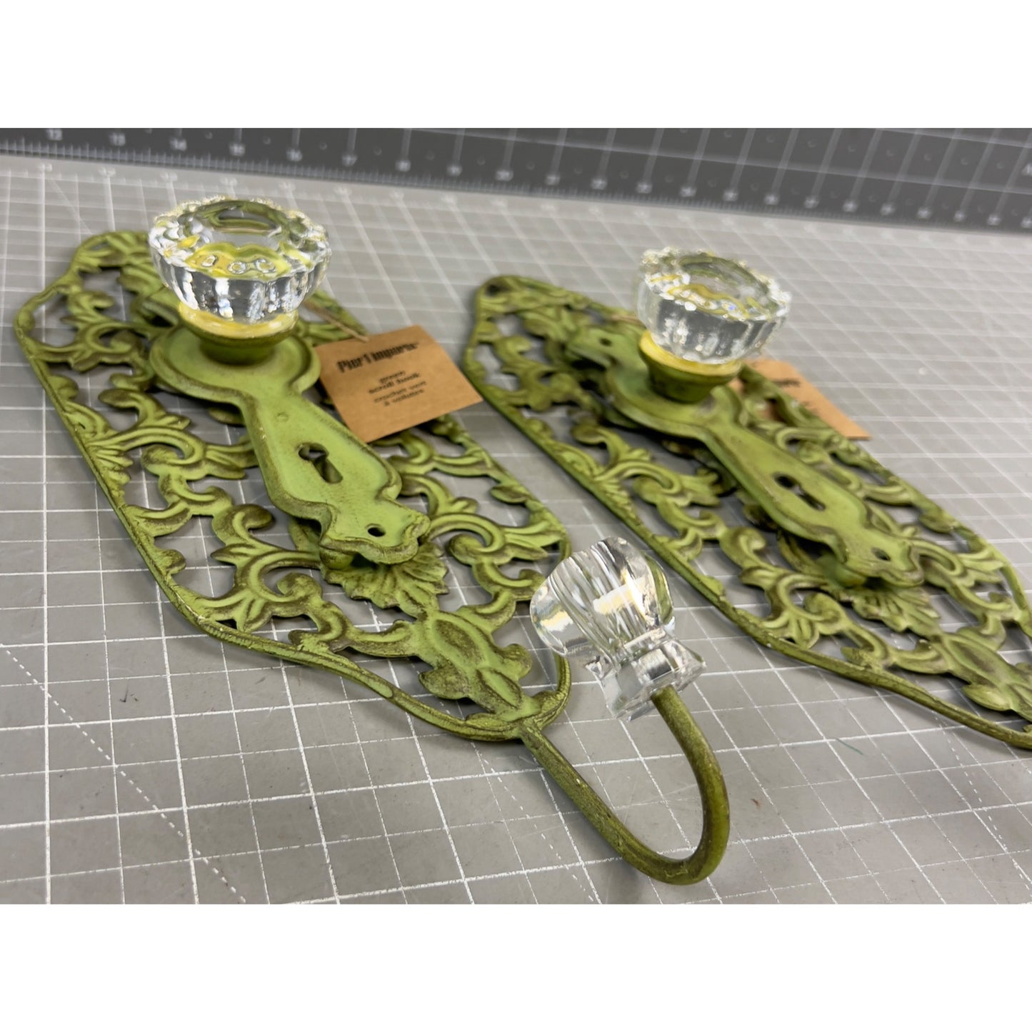 Pair Green Shabby Chic Scroll Metal Wall Hooks Acrylic Knobs By Pier 1 Imports