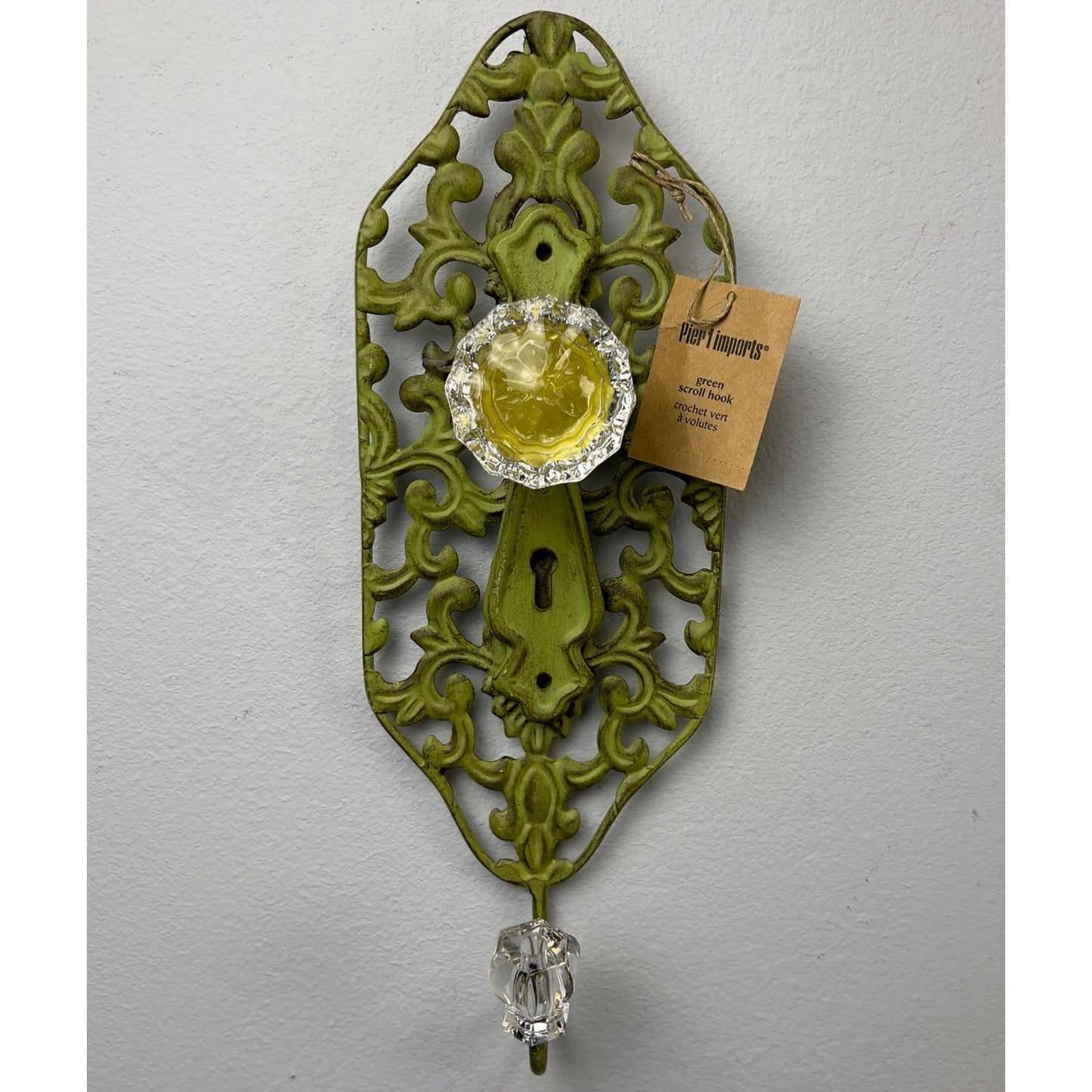 Pair Green Shabby Chic Scroll Metal Wall Hooks Acrylic Knobs By Pier 1 Imports