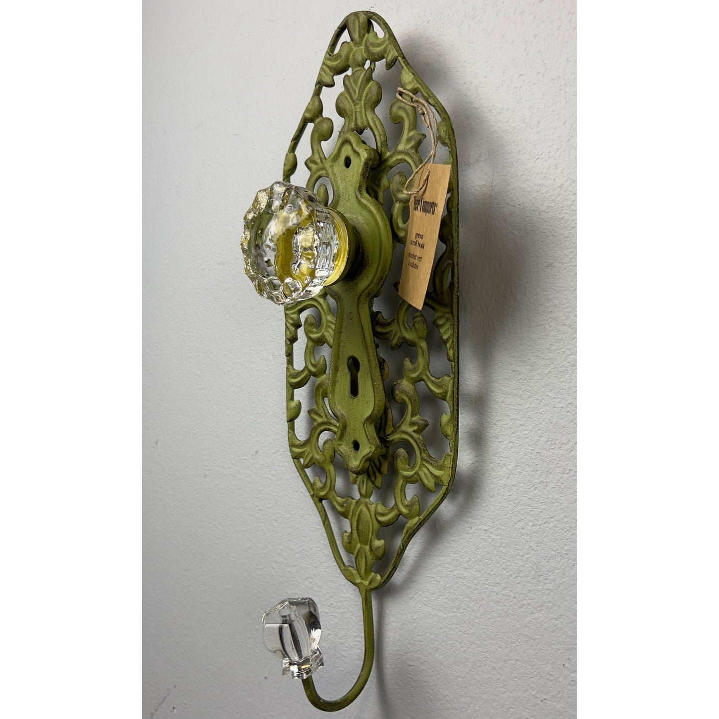 Pair Green Shabby Chic Scroll Metal Wall Hooks Acrylic Knobs By Pier 1 Imports