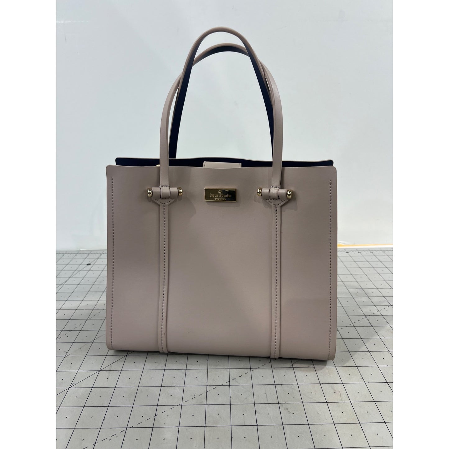 Kate Spade New York Blush Pink Leather Tote Bag Gold Hardware Navy Interior Fine