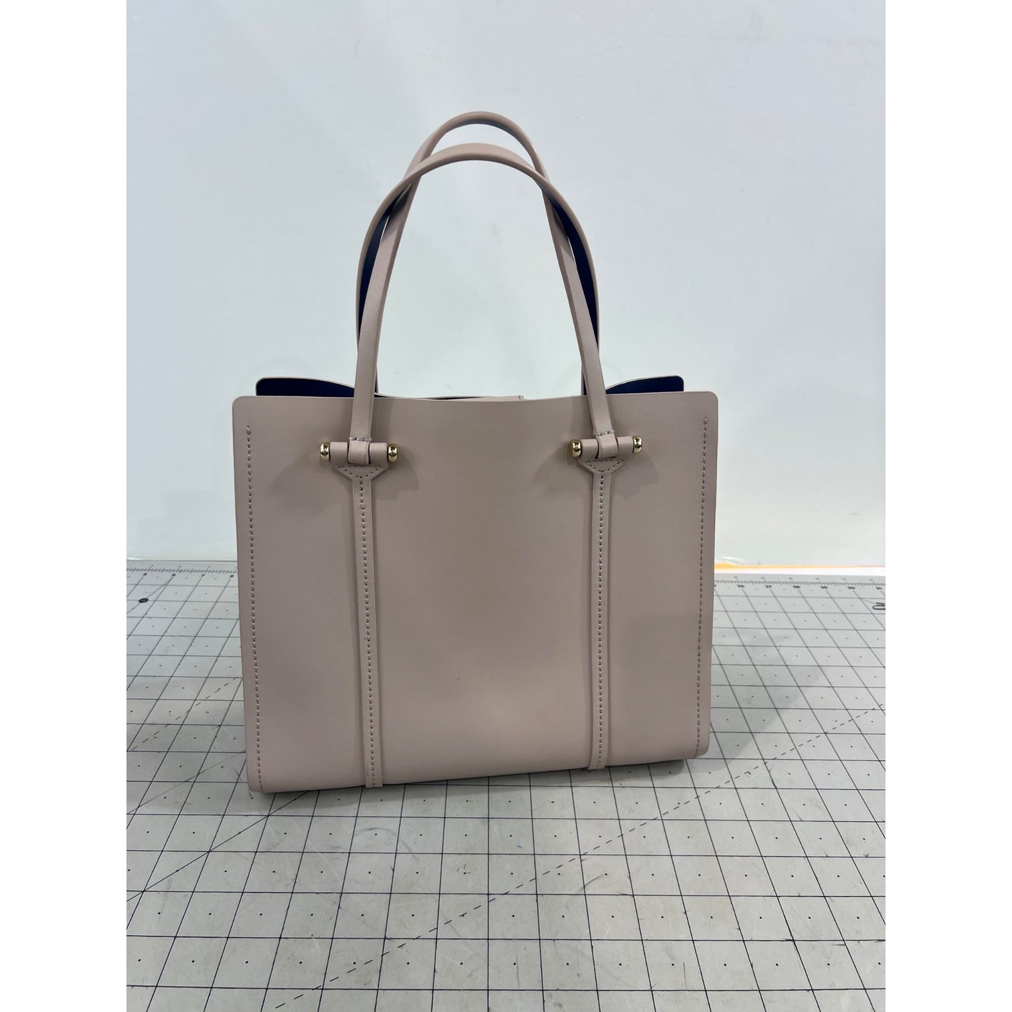 Kate Spade New York Blush Pink Leather Tote Bag Gold Hardware Navy Interior Fine