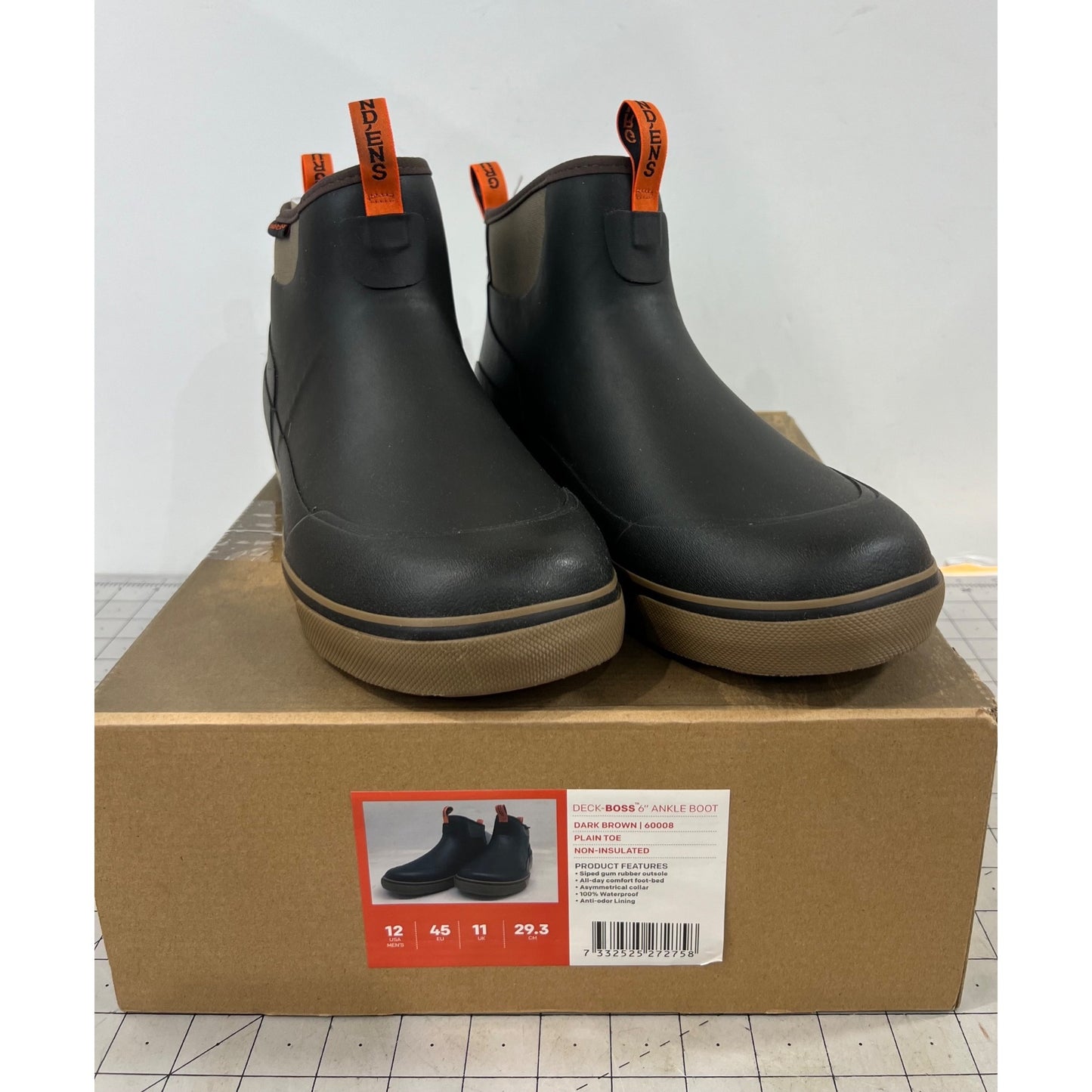 Grundens Men’s DECK-BOSS Ankle Boot Monument Brown Sz. 12 Brand New