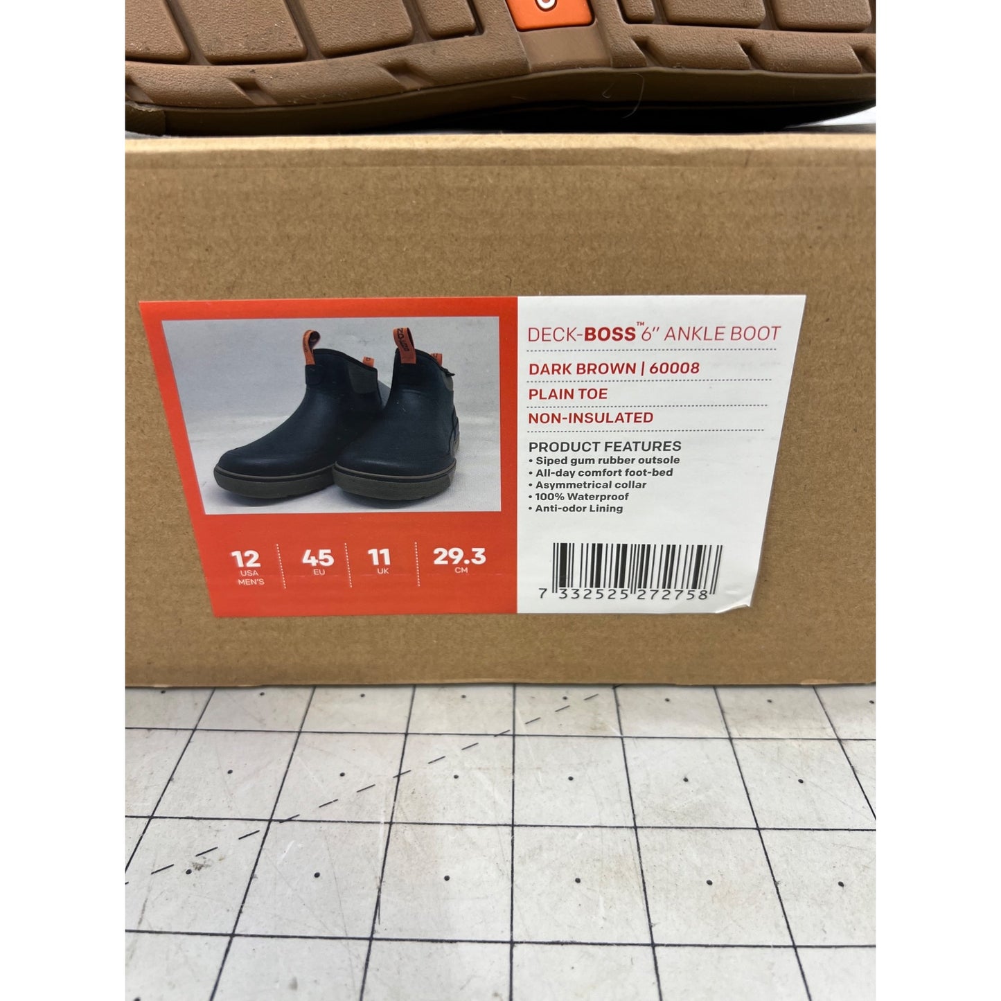 Grundens Men’s DECK-BOSS Ankle Boot Monument Brown Sz. 12 Brand New