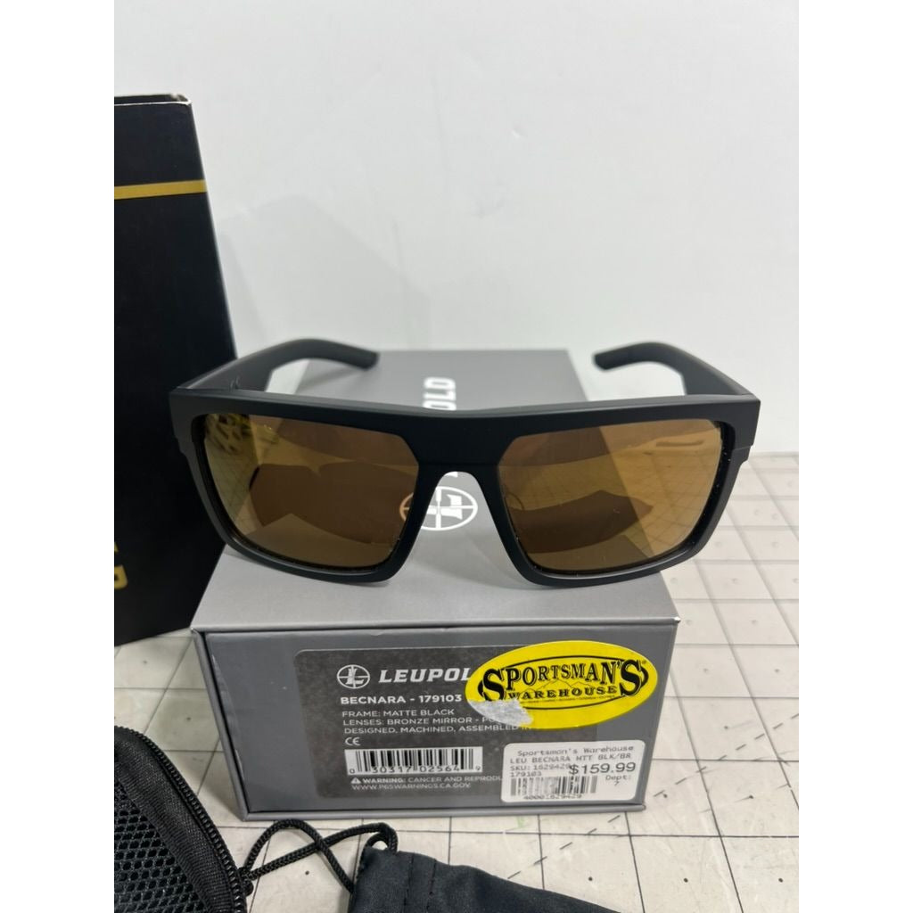Leupold Becnara Matte Black Sunglasses w/Bronze Mirror Polarized Lens & Case New
