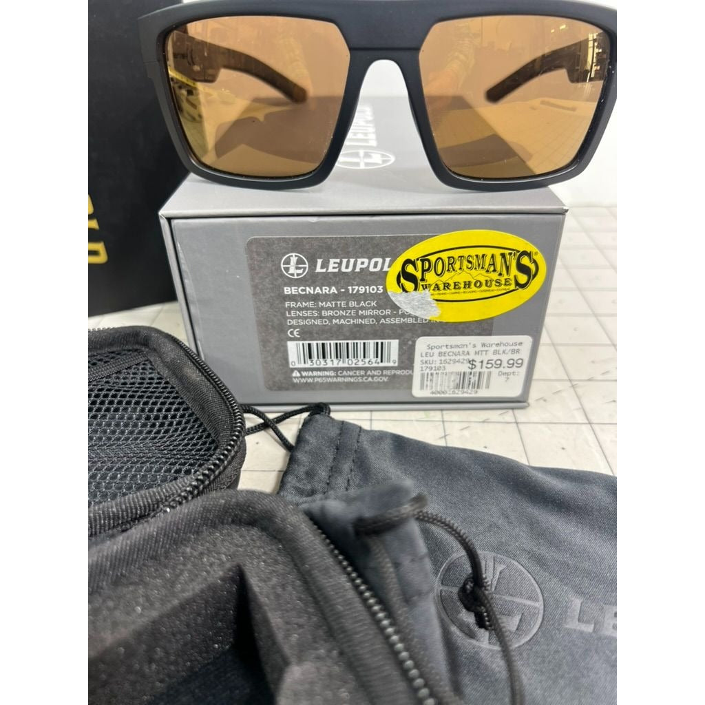 Leupold Becnara Matte Black Sunglasses w/Bronze Mirror Polarized Lens & Case New